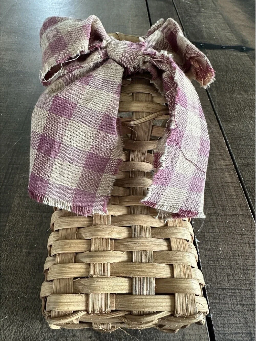 Vintage Woven Basket with Fabric Bow